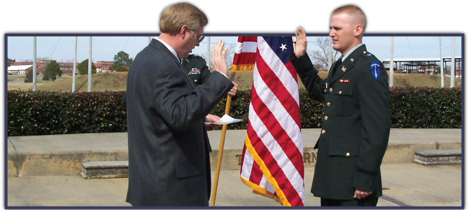 military officers and American flag