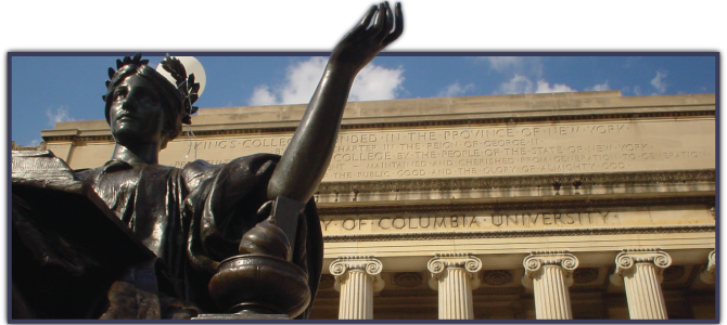 Columbia University building and statue